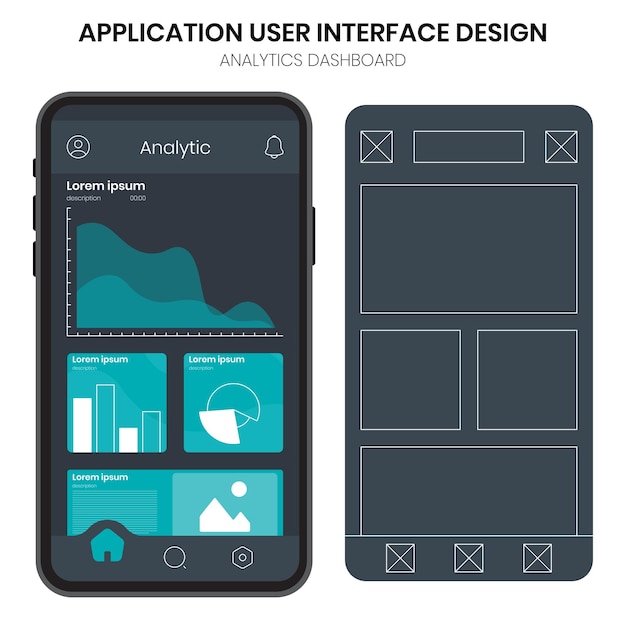 Vecteur affichage d'interfaces utilisateur et de wireframes pour applications mobiles