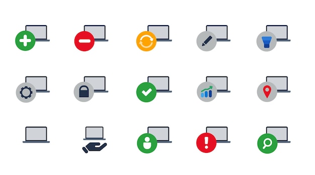 Affichage d'ordinateur portable ensemble d'icônes d'ordinateurs portables modernes collection graphique isolé