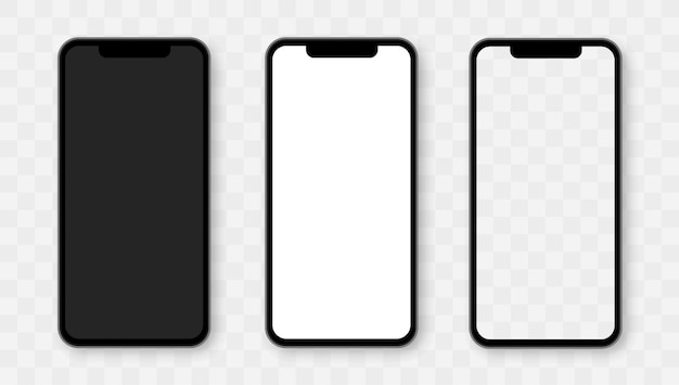 Affichage Réaliste Du Smartphone Avec écrans Transparents, Blancs Et Noirs.