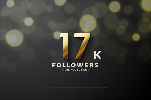 Affiche de 17 000 abonnés avec des bulles dorées ornant les chiffres.