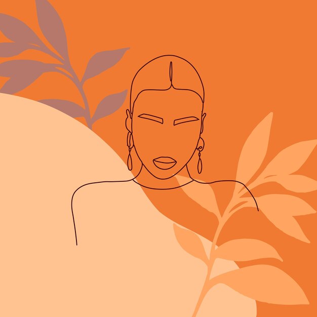 Affiche Abstraite D'art En Ligne Féminin Bannière Carrée Avec Silhouette Féminine De Contour Moderne Et Plante Florale