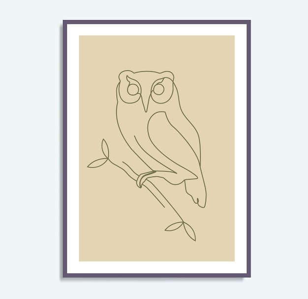 Affiche Abstraite D'art Mural De Dessin Au Trait D'oiseau De Faune De Hibou