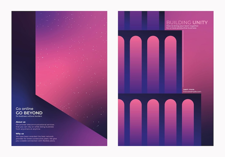 Vecteur affiche abstraite avec gradient rose et pourpre avec des formes géométriques et du texte