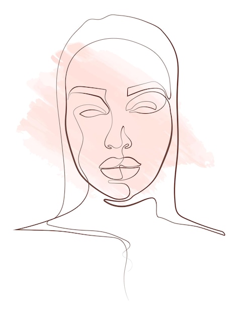 Affiche Abstraite Avec Un Visage De Femme Minimal. Un Style De Dessin Au Trait.