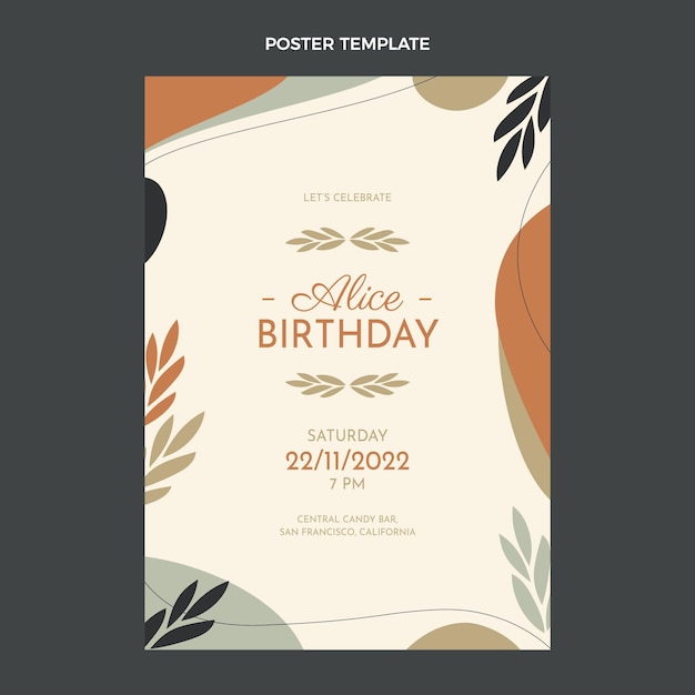 Vecteur affiche d'anniversaire minimale design plat