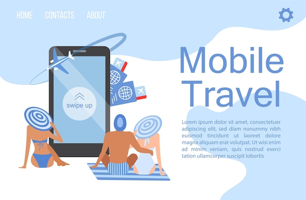 Affiche d'application de voyage mobile dans un style plat