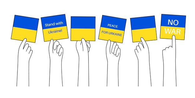 Affiche Arrêtez La Guerre En Ukraine Mains Avec Un Cœur Aux Couleurs Ukrainiennes Bénévolat Et Dons