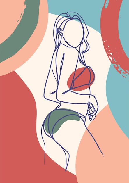 Affiche d'art continue d'une ligne du corps de la femme en bikini. Beauté de la jeune fille minimaliste.