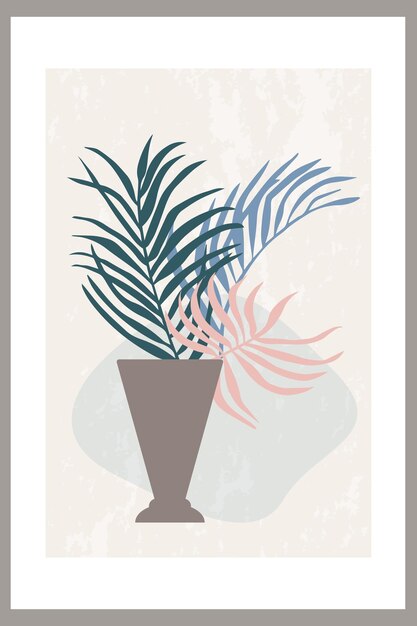 Affiche D'art Mural Avec Une Composition Abstraite De Formes Simples Et De Plantes à Feuilles Dans Un Vase