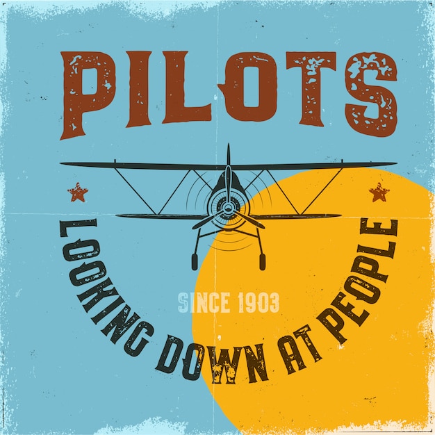 Affiche D'avion Vintage. Pilotes Regardant Les Gens Citation Et Biplan