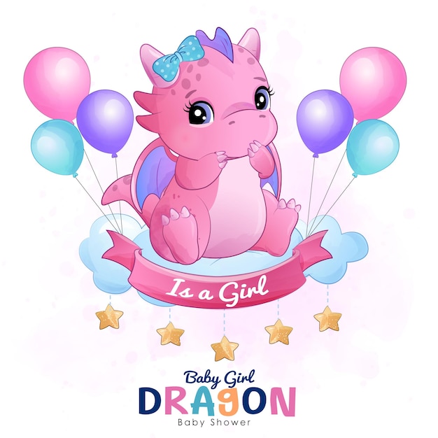 Une Affiche De Baby Shower De Dragon De Bébé Fille Avec Un Dragon Rose Sur Le Dessus.