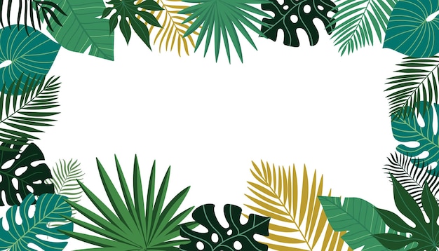 Vecteur affiche de bannière d'arrière-plan d'été abstraite avec des feuilles tropicales de la jungle des feuilles exotiques modernes à la mode