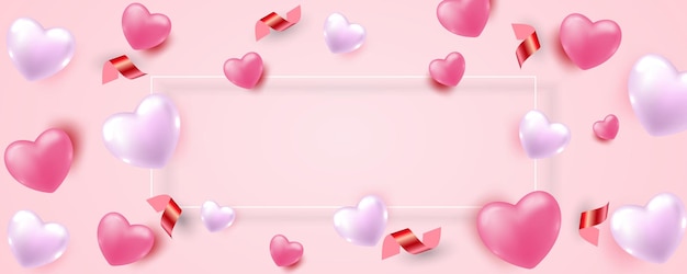 Affiche Ou Bannière De La Saint-valentin Avec Le Coeur 3d Sur Fond Rose Ou Rouge