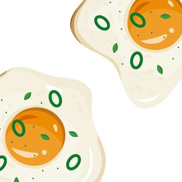 Affiche De Bannière Sur Le Thème De La Nourriture à Savoir Deux œufs De Poulet Frits Avec Des Verts Coupés En Cercles Décor