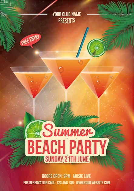 Vecteur affiche beach party d'été