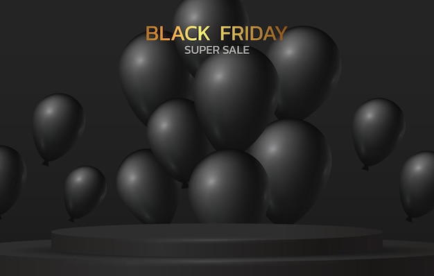 Affiche Black Friday Super Sale Banner sur fond sombre podium à vendre