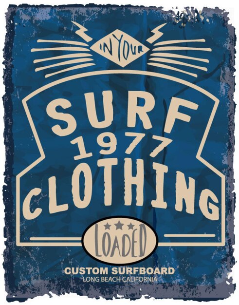 Vecteur une affiche bleue et blanche qui dit vêtements de surf