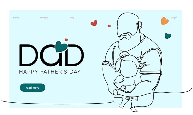 Une affiche bleue pour la fête des pères avec un homme tenant un bébé