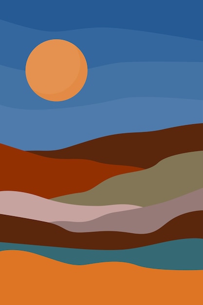 Affiche boho d'élément de forme de vague de paysage terra