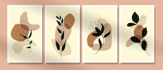 affiche de boho de fleurs et de feuilles dart minimal au milieu du siècle