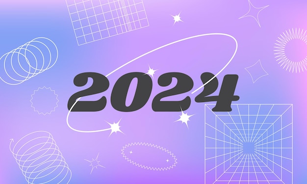 Affiche de la bonne année 2024 illustration de style Y2K couleur esthétique minimaliste à la mode concept d'illustration vectorielle