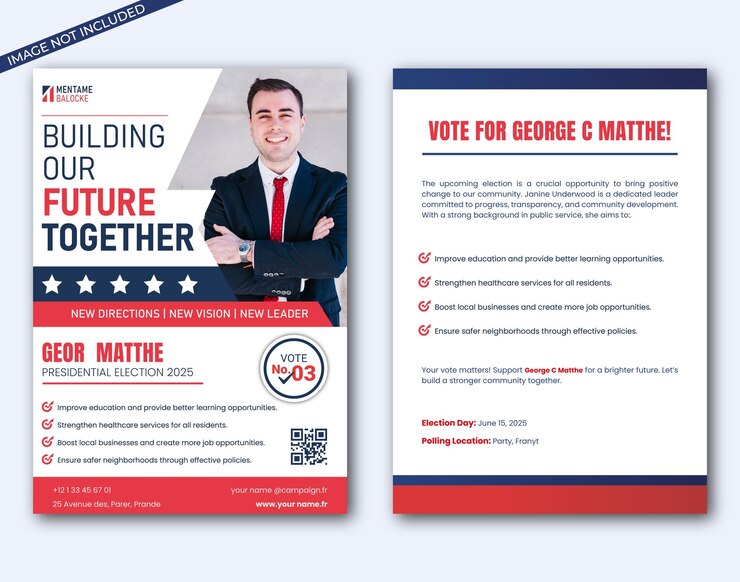 Vecteur affiche de campagne politique pour george c. matthe - votez pour un avenir plus brillant