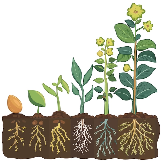 Vecteur une affiche captivante illustrant le processus de croissance des plantes