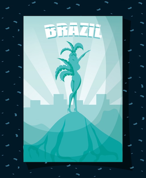 Vecteur affiche de carnaval du brésil avec une belle silhouette de garota