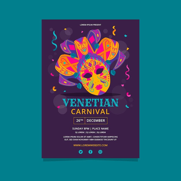 Affiche De Carnaval Vénitien Dessiné à La Main