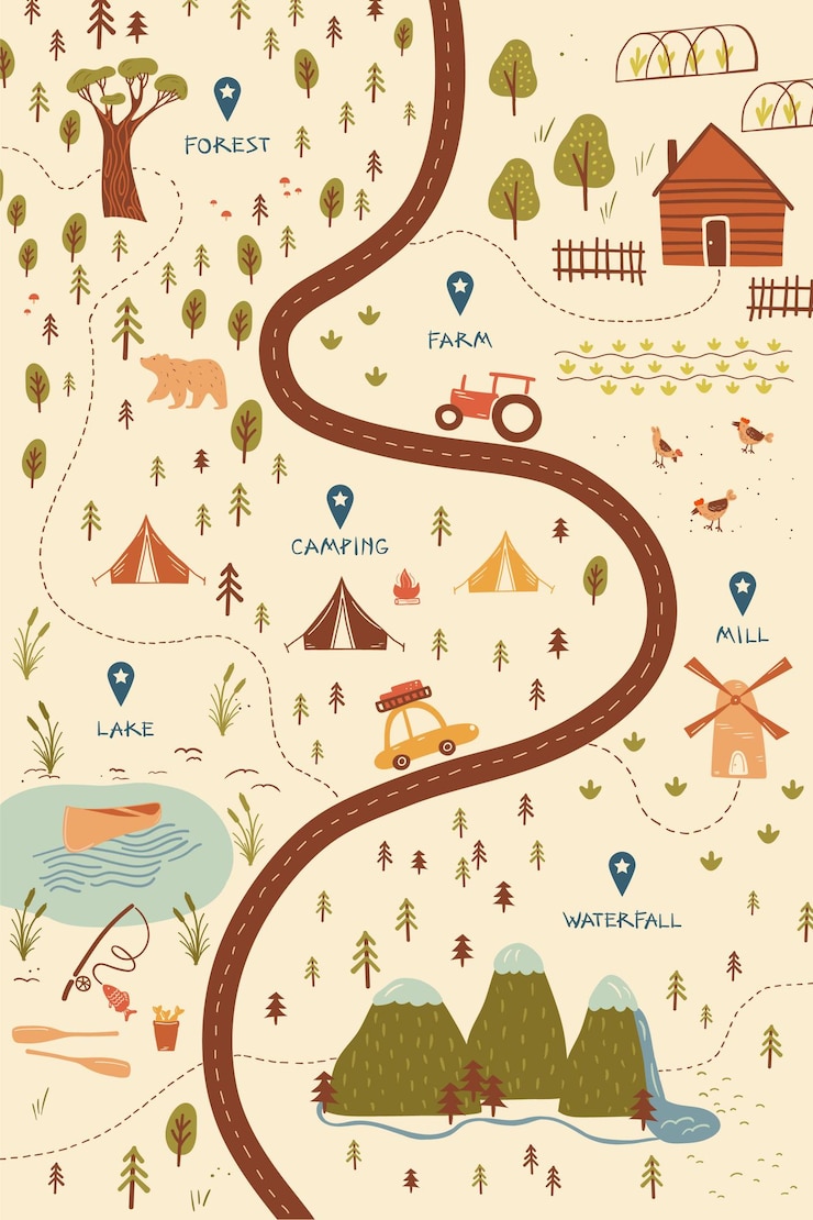 Vecteur affiche de carte décorative artistique de voyage locale