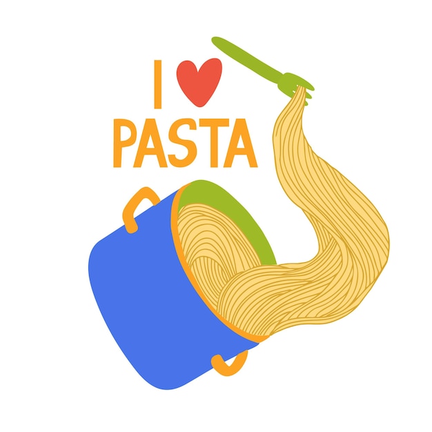 Affiche Avec Une Casserole Pleine De Spaghettis Et J'adore Le Lettrage Des Pâtes