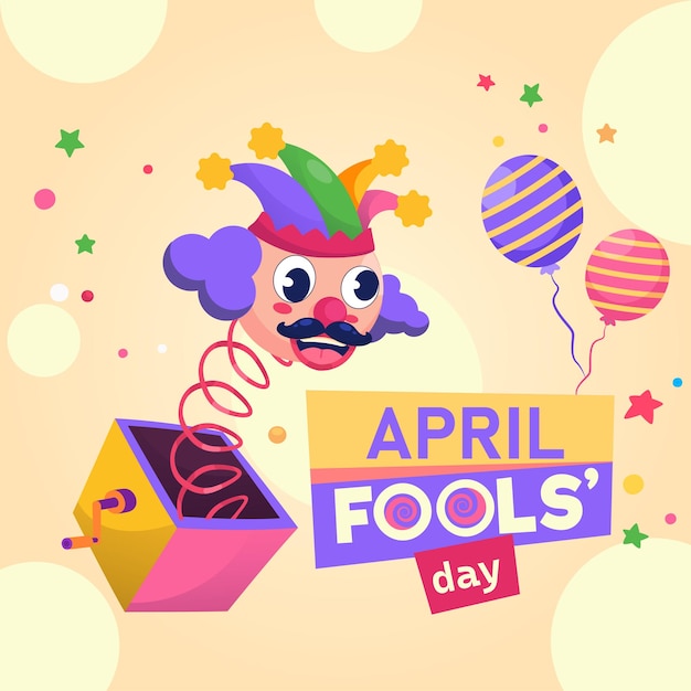 Affiche de célébration du 1er avril, décor de ballons de jouets colorés et drôles.
