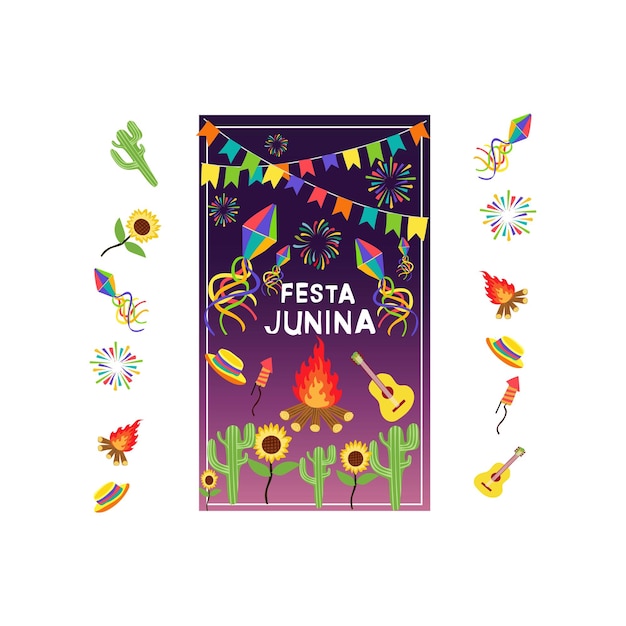 Affiche de célébration de la Festa Junina dans des couleurs vives