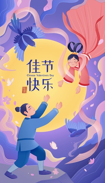 Vecteur affiche chinoise de la fête de la saint-valentin