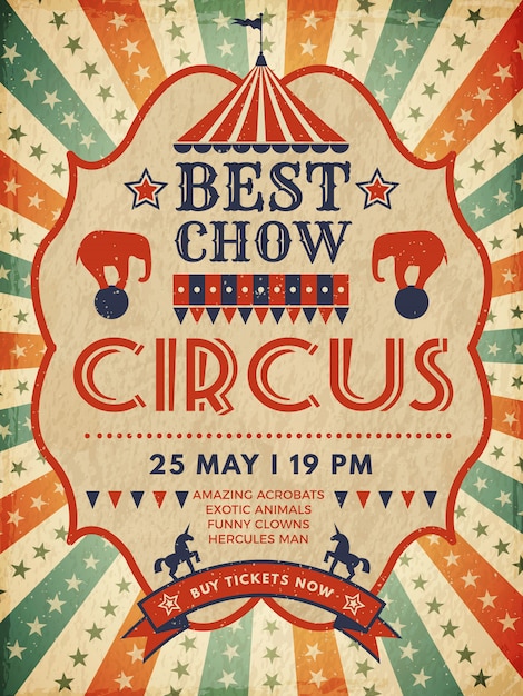 Vecteur affiche de cirque. invitation magique de placard rétro pour le modèle de spectacle d'événement de mascarade de cirque