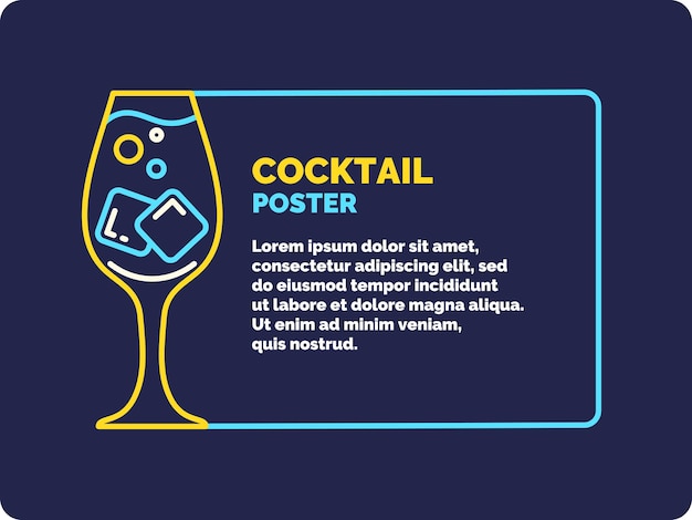 Affiche De Cocktail Dans Un Style Cartoon Lumineux. Illustration Vectorielle Linéaire.