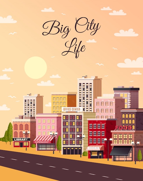Vecteur affiche colorée de big city street