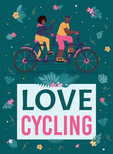 Affiche Colorée Avec Couple Homme Et Femme Aimant Le Cyclisme