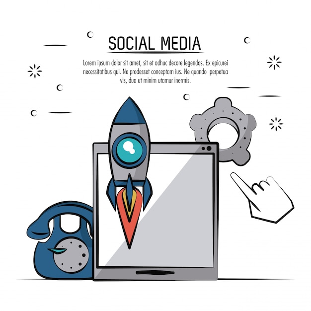 Affiche colorée de médias sociaux avec tablette