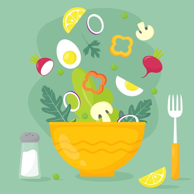 Affiche colorée avec salade de légumes