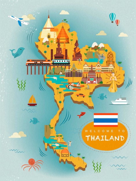 Vecteur affiche conceptuelle de voyage en thaïlande