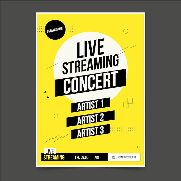 Vecteur affiche de concert de musique en streaming en direct