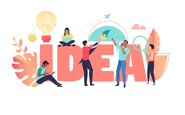 affiche de corail d'idée d'entreprise avec des personnes travaillant ensemble