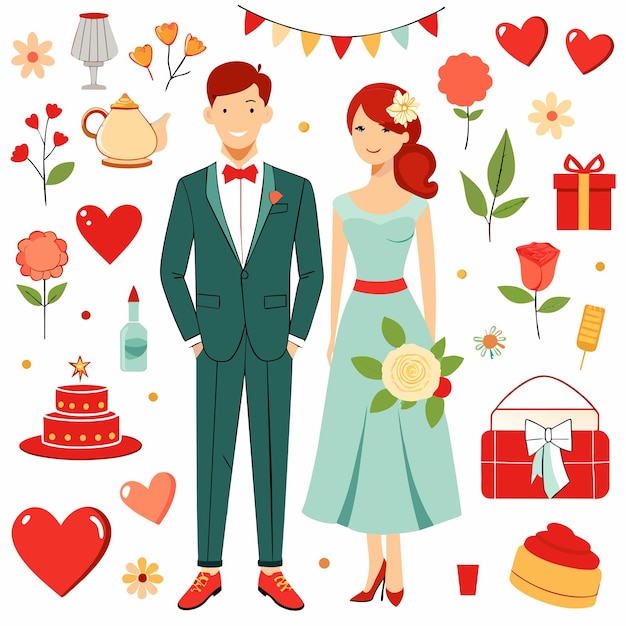une affiche d'un couple et un gâteau avec une bannière disant amour