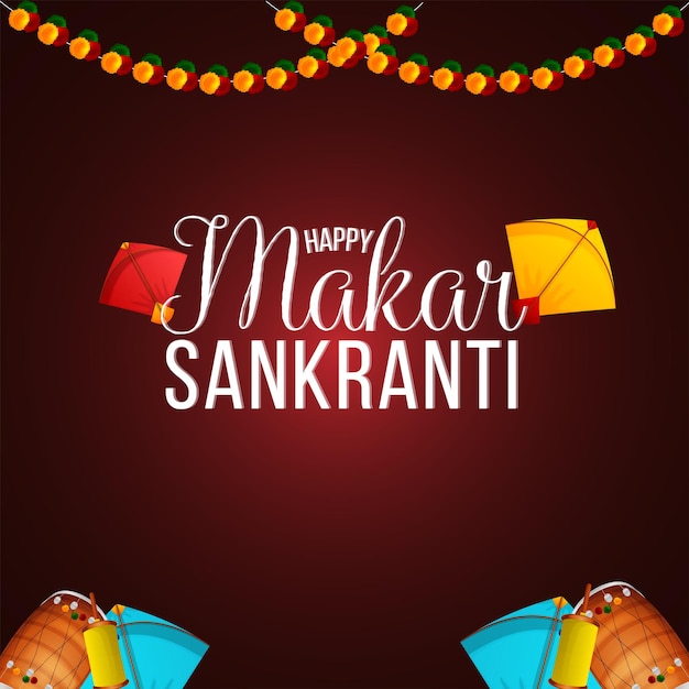 Affiche Créative De Makar Sankranti Avec Des Cerfs-volants Colorés Et Une Bobine De Ficelle