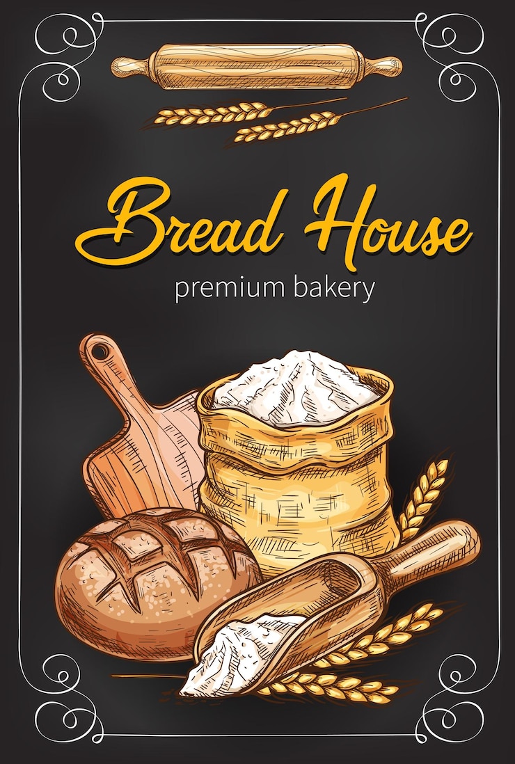 Vecteur affiche de croquis de vecteur pour la maison de pain de boulangerie