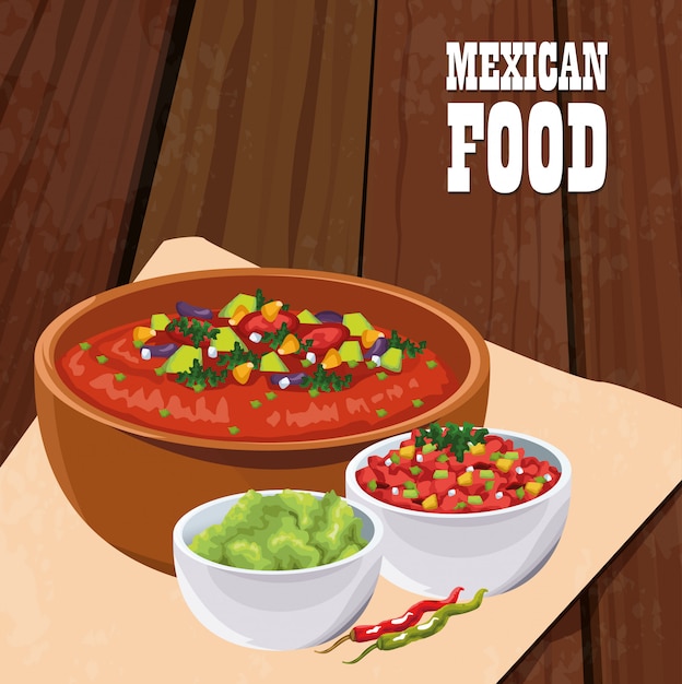 Vecteur affiche de cuisine mexicaine avec salade de légumes