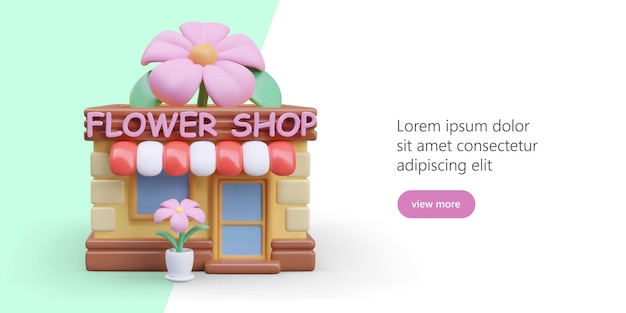 Affiche dans un magasin 3D réaliste pour une boutique de fleurs Commande en ligne sur le site Web