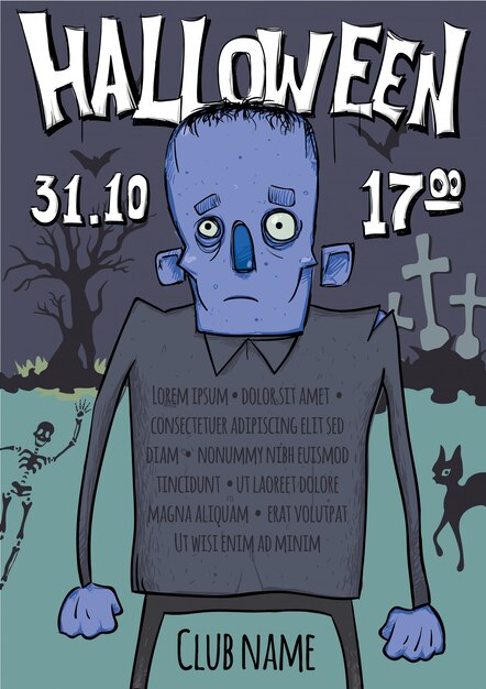 Affiche Ou Dépliant Pour La Fête D'halloween. Zombies Marchant Parmi Les Tombes Du Cimetière.