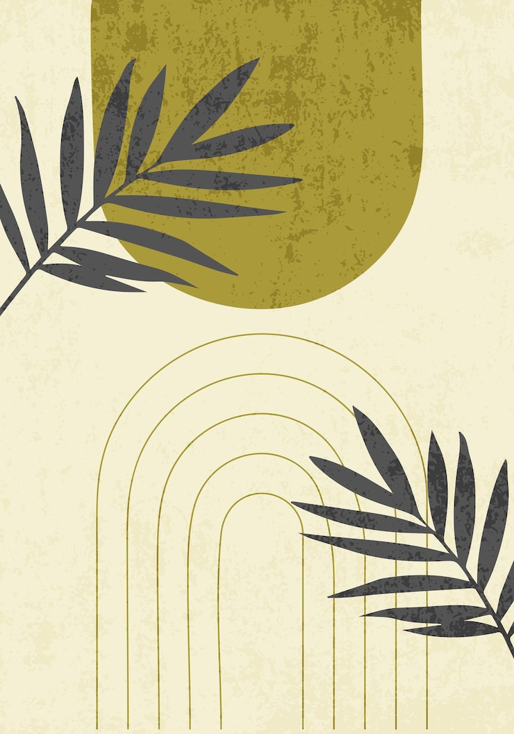 Vecteur affiche avec un dessin géométrique des années 20, modèle vectoriel avec des éléments de formes primitives et de feuilles